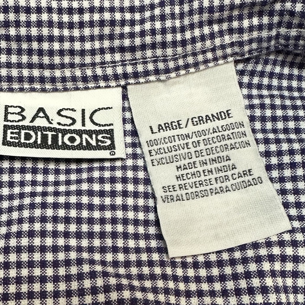 Vtg Basic Editions Womens Lg Navy Gingham Floral Embroidered Button Shirt EUC - Picture 4 of 5